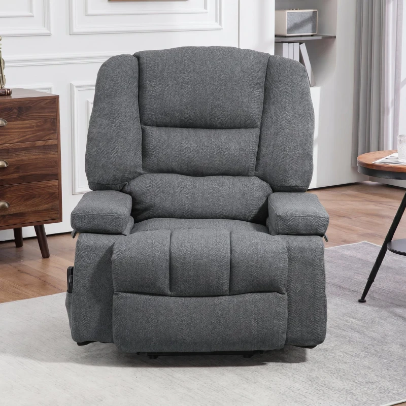 HOMCOM Fotoliu Reclinabil cu Funcție de Ridicare și 8 Puncte de Masaj, din Material Textil cu Efect de In, 97x90x102 cm, Gri