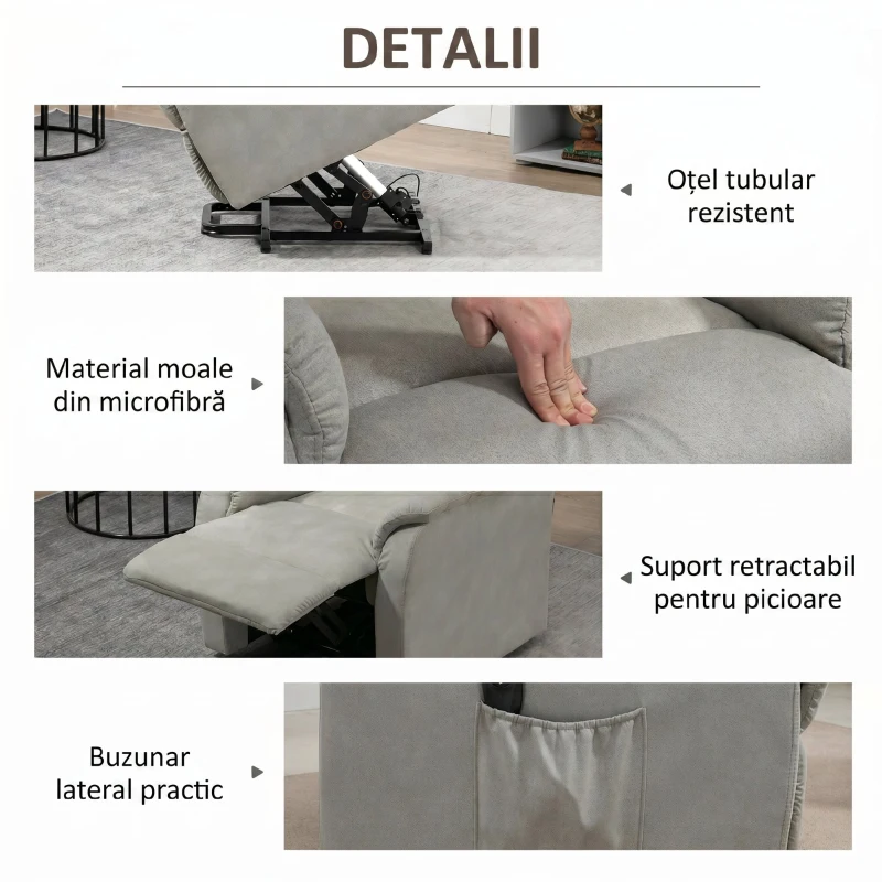 Homcom Fotoliu Ridicare Electric – Reclinabil 150° cu Telecomanda