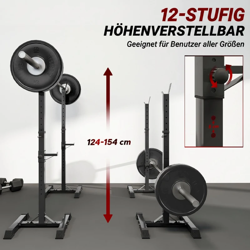 HOMCOM Hantelständer, 2er-Set, bis 150 kg belastbar, höhenverstellbar, Stahl, weiß+schwarz, 52 x 48 x 160 cm