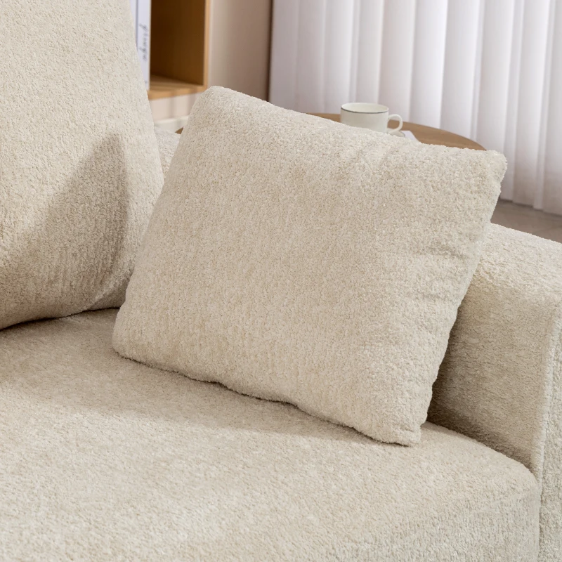 HOMCOM Beżowa sofa 3-osobowa z welurową tapicerką Raindrop, głębokim siedziskiem, poduszkami z pierzem, szerokimi podłokietnikami i 4 poduszkami