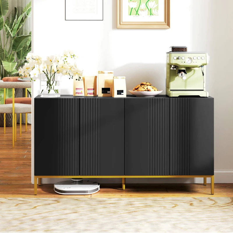HOMCOM Buffet design contemporain graphique 2 placards porte étagères réglables en bois noir métal doré