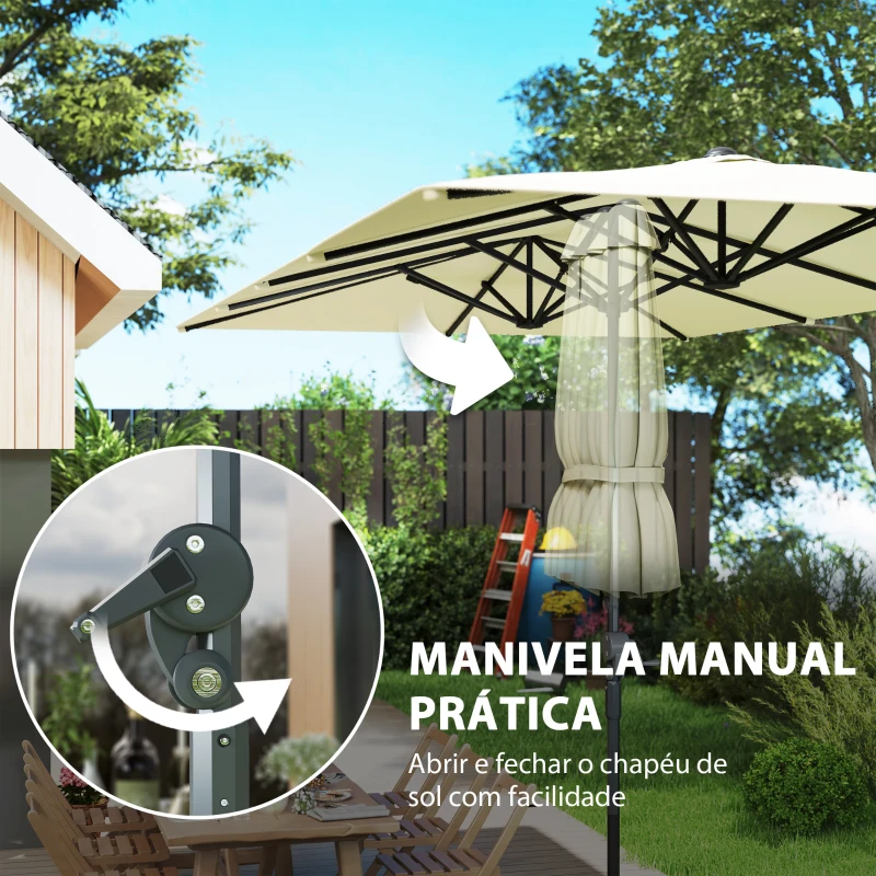 Outsunny Chapéu de Sol Duplo 4,5x2,6 m Chapéu de Sol de Jardim com Manivela Mastro de Alumínio Impermeável e Proteção UV50+ Creme