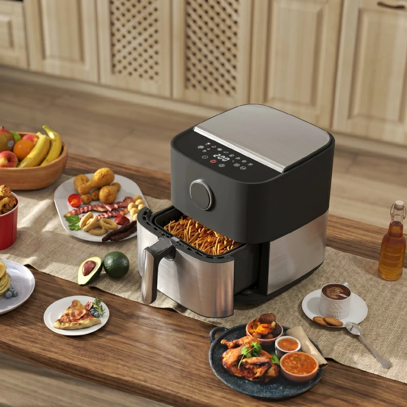 Frigider cu Aer HOMCOM de 8L, 1700W cu 8 Programe și Circulație de Aer Cald la 360°, Display LED, Negru