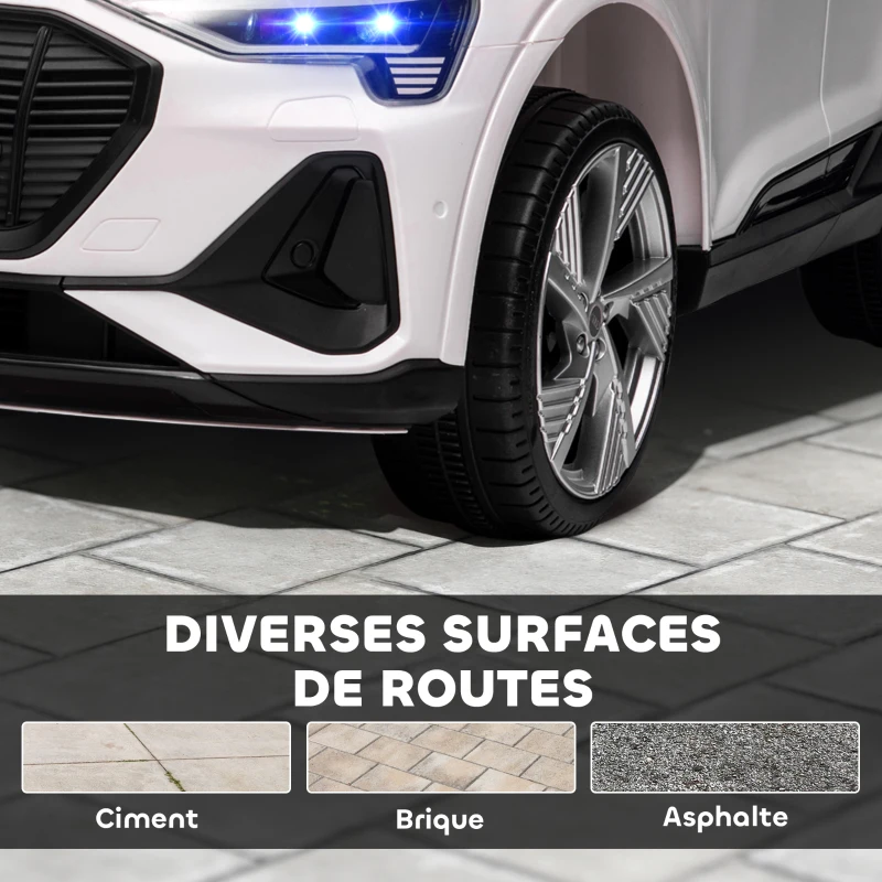 HOMCOM Voiture électrique enfants sous Licence Audi e-tron Sportback, véhicule électrique 12V Max. 5 Km/h avec télécommande 2,4G, phares LED, musique, klaxon, port USB, MP3, blanc