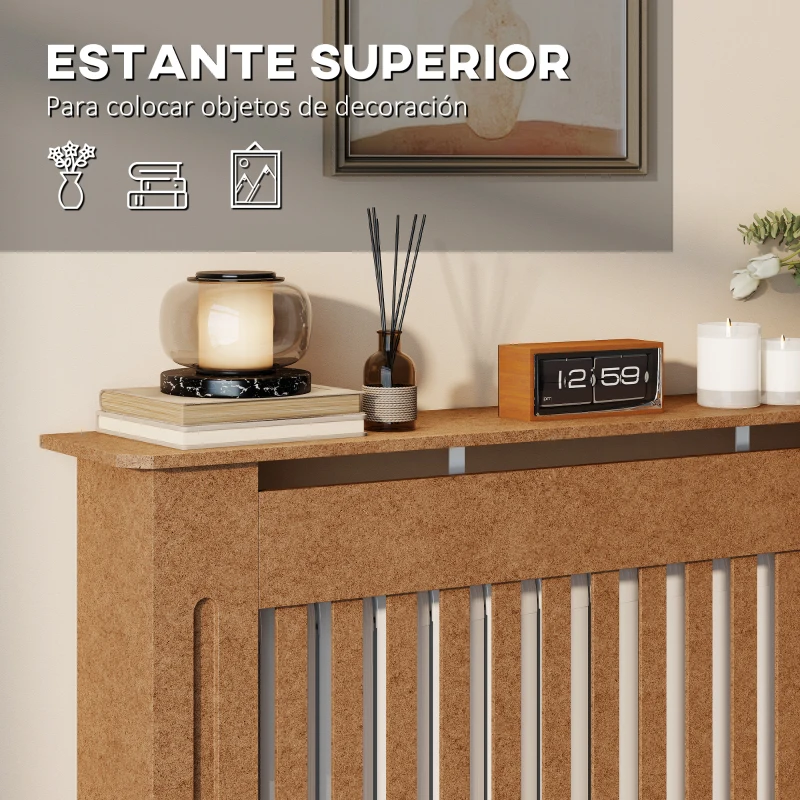 HOMCOM Cubre Radiador Cubierta para Radiador con Dispositivo Antivuelco Diseño Moderno 112x19x81cm Madera Natural