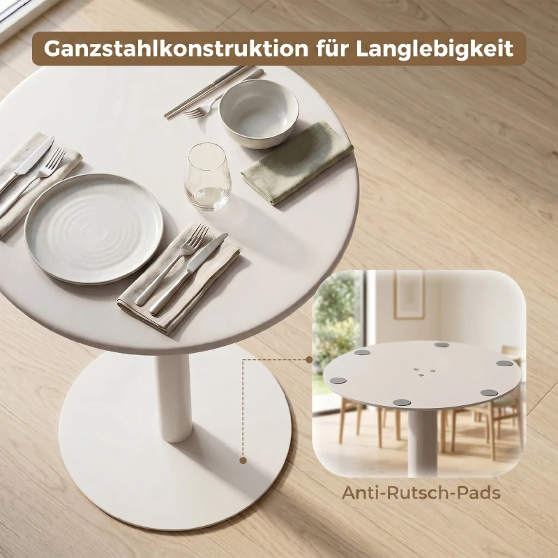 HOMCOM Runder Küchentisch für 2 Personen mit Stahlgestell, platzsparend, 60 x 60 x 72 cm, Beige