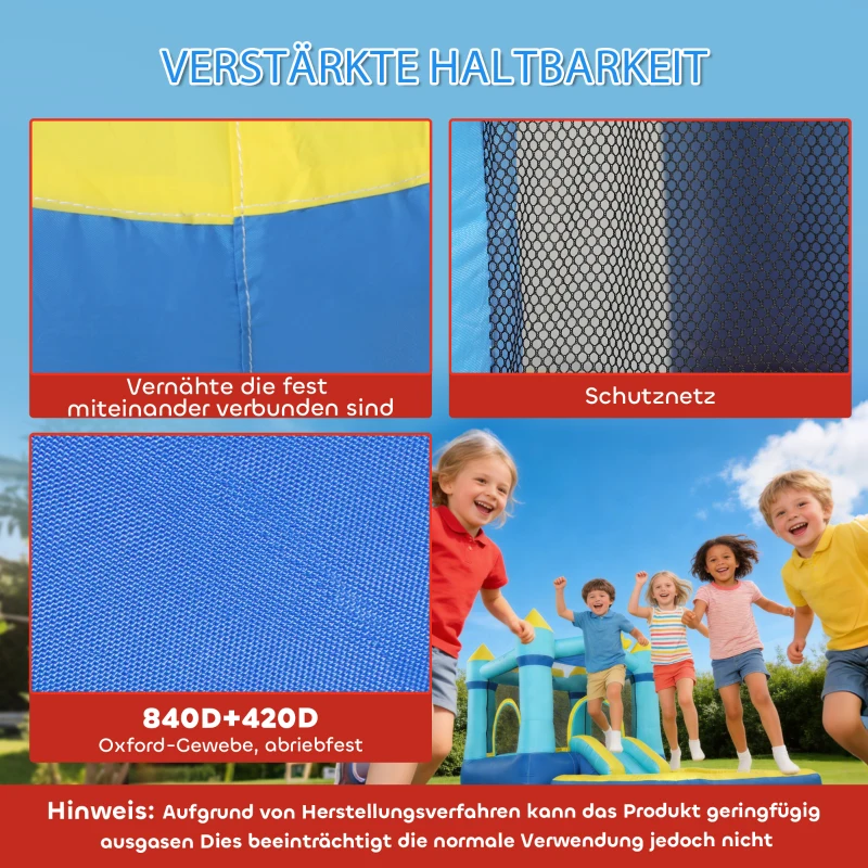 AIYAPLAY Hüpfburg Aufblasbar Spielcenter mit Gebläse Rutsche Trampolin Planschbecken/Bällebad Wasserpistole 364x173x182 cm Blau