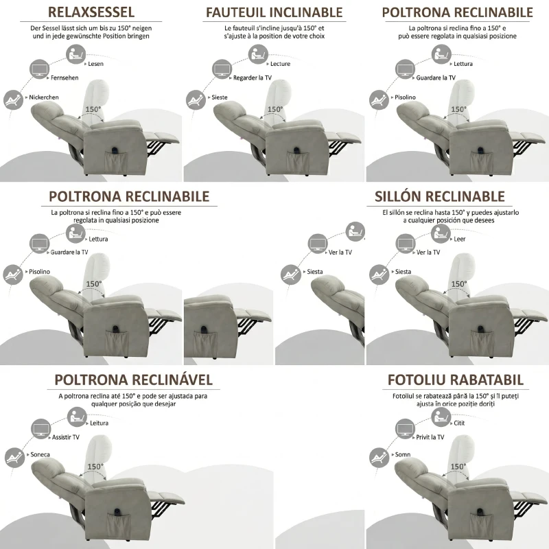 Homcom Fotoliu Ridicare Electric – Reclinabil 150° cu Telecomanda