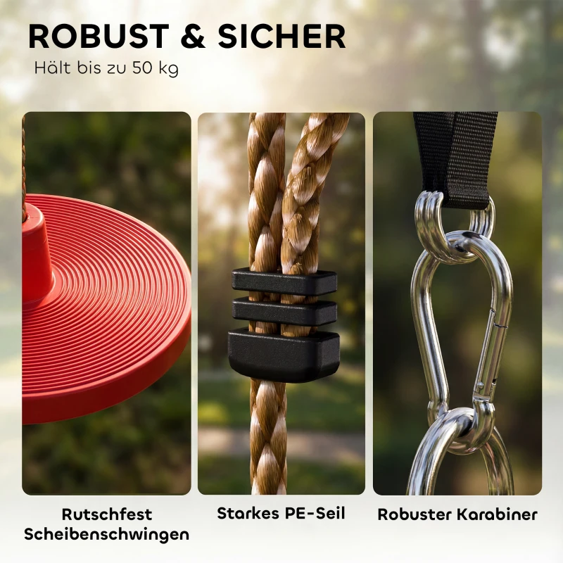 AIYAPLAY Kletterseil Schaukel Baum Kinderschaukel mit Plattform Scheibenschaukel Sitz Outdoor Spielset für 3-8 Jahre Kinder Rot