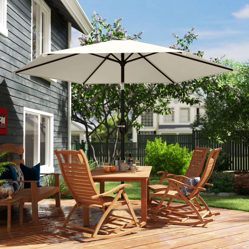 Outsunny 2.6 m Garden Parasol Umbrella with Aluminium Pole, Outdoor Patio Umbrella with Tilt and Crank, Vent, Cream White