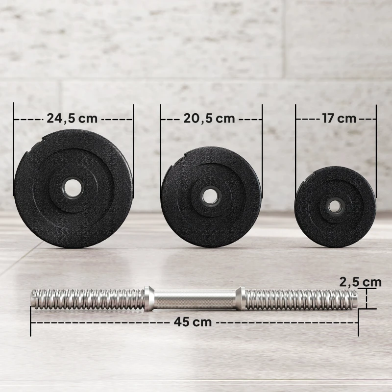 HOMCOM Kurzhantel-Set 40 kg, 2 Metallgriffe, 12 Hantelscheiben, bodenschonend, schwarz