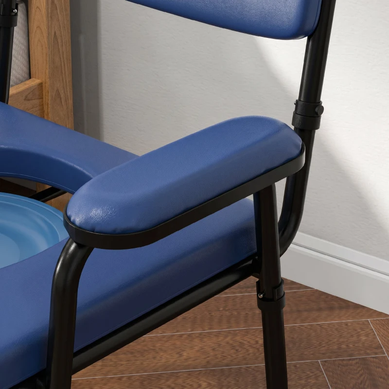 HOMCOM Scaun Confortabil 5 în 1 pentru Vârstnici și Persoane cu Dizabilități pentru WC și Duș, Înălțime Reglabilă și Găleată Detașabilă, Albastru