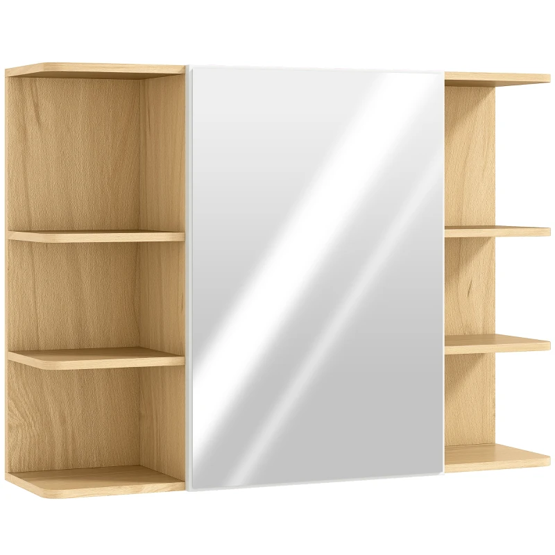 HOMCOM Armoire murale salle de bain avec miroir, meuble salle de bain avec étagères ouvertes, 80 x 20 x 59 cm, bois naturel
