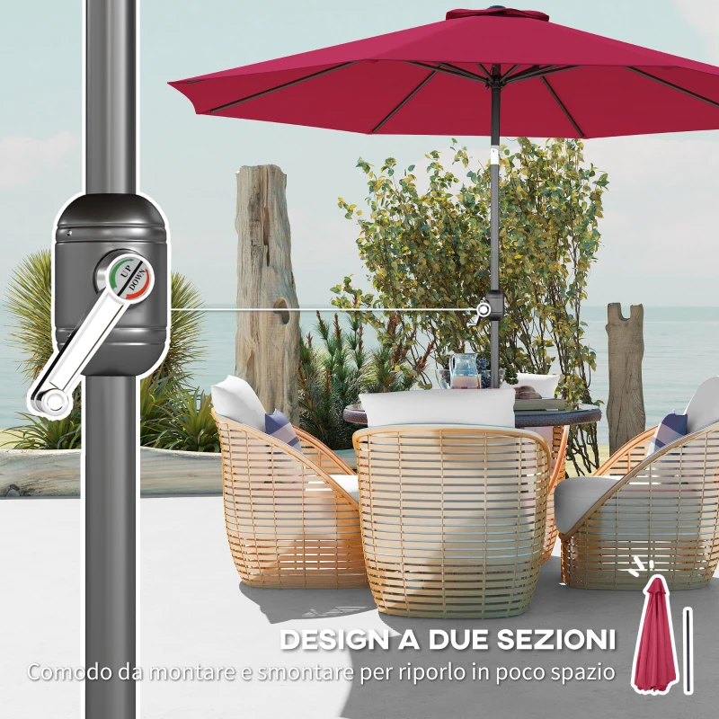 Outsunny Ombrellone da Giardino 3x2.5 m Inclinabile con Palo Smontabile, in Metallo e Poliestere Rosso Scuro