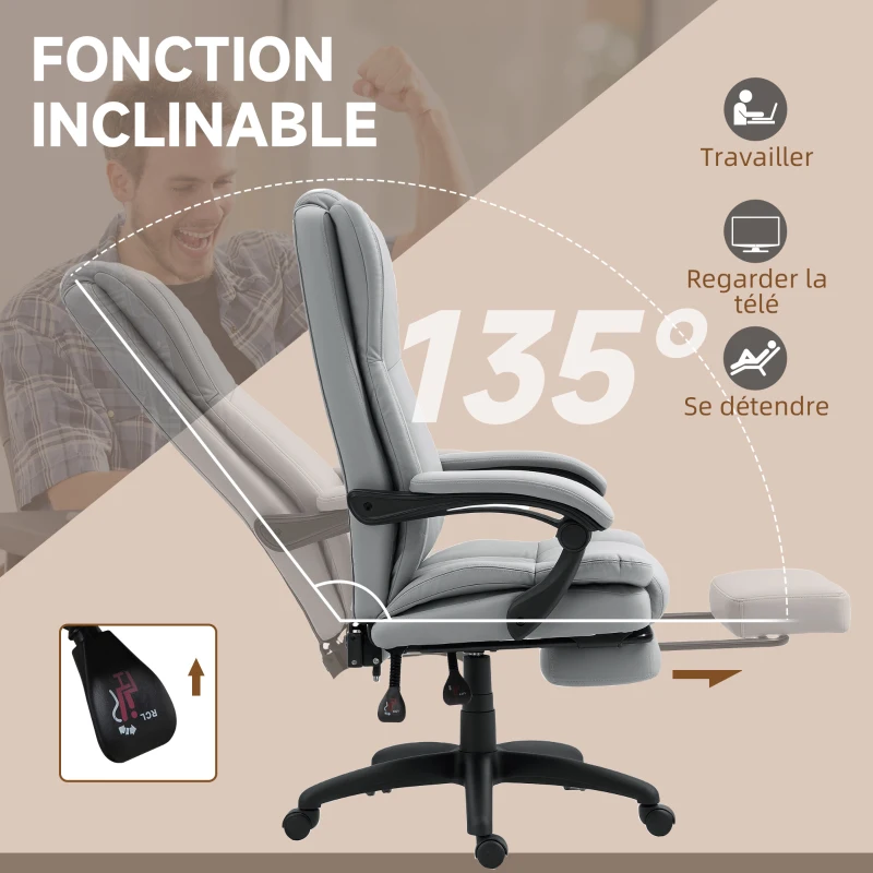 Vinsetto Fauteuil de bureau massant, chaise de bureau avec hauteur réglable, dossier inclinable et télécommande filaire, gris