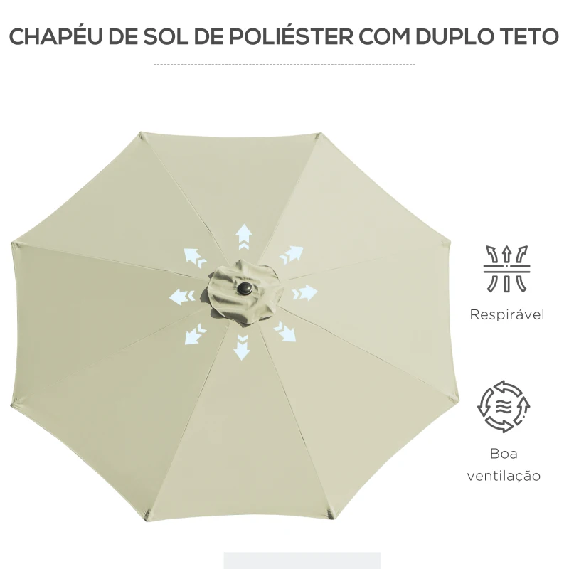 Outsunny Chapéu de Sol de Jardim Ø295x250 cm com Manivela Inclinação e Mastro Desmontável em Metal para Terraço Piscina Pátio Bege