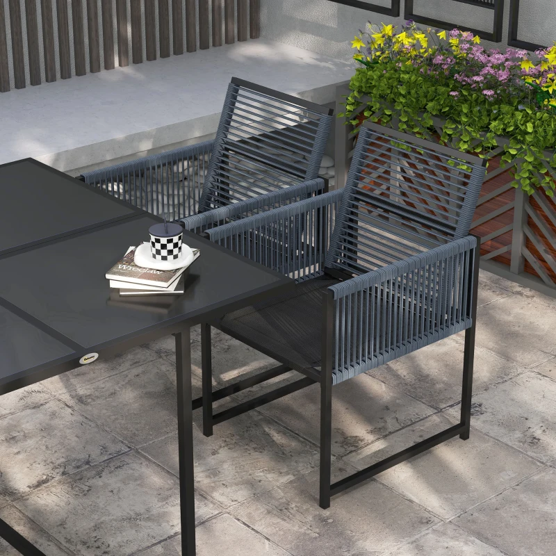 Outsunny 5-teiliges Gartenmöbel-Set, Gartensitzgruppe, Outdoor-Essgruppe, wetterbeständig, 1 Tisch, 4 Stühle, Grau(m-7)
