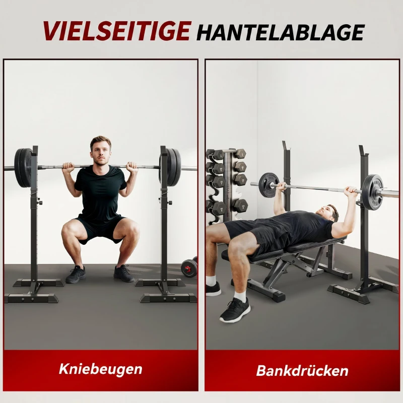 HOMCOM Hantelständer, 2er-Set, bis 150 kg belastbar, höhenverstellbar, Stahl, weiß+schwarz, 52 x 48 x 160 cm