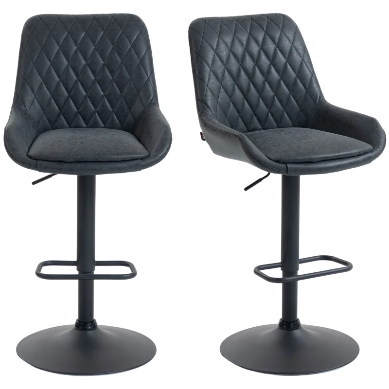 HOMCOM Set of Two Faux Leather Retro Bar Stools - Black