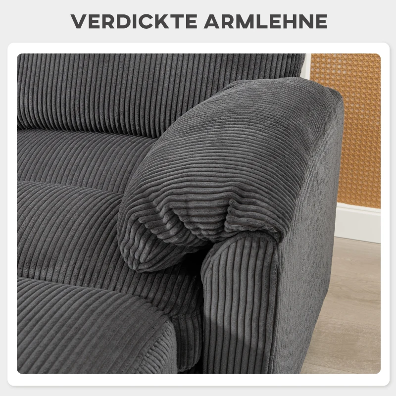 HOMCOM Ecksofa U-Form Sofa Couch mit Federpolsterung gepolsterte Armlehnen beweglicher Ottomane Cord 292x224x85 cm Dunkelgrau
