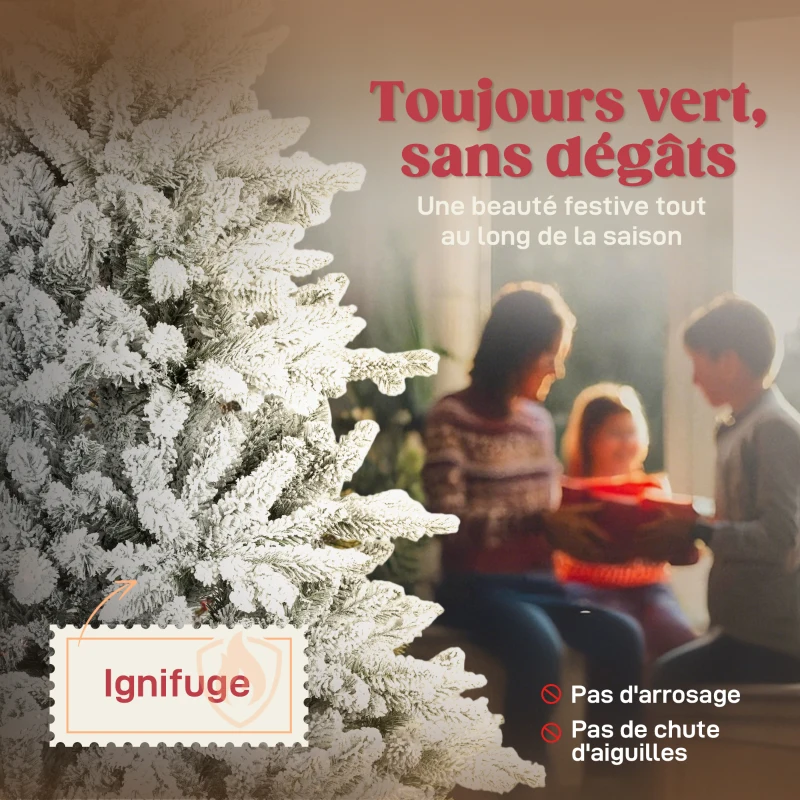 HOMCOM Sapin de Noël artificiel floqué de neige 150 cm, arbre de Noël avec 768 branche, support en métal pliable, vert
