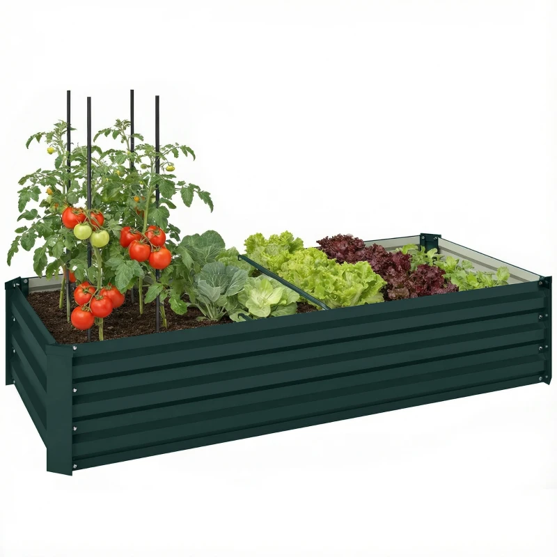 Outsunny Jardinière rectangulaire potager de jardin en acier galvanisé bordure de sécurité et fond ouvert 150x70x30cm vert