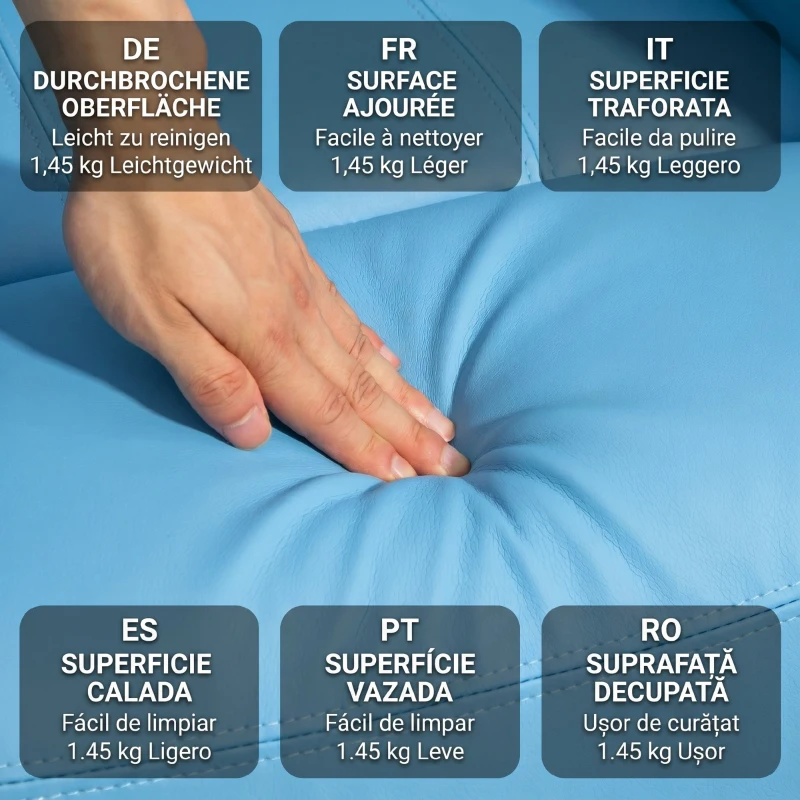 HOMCOM Fotoliu Electric Reclinabil cu Funcție de Ridicare, Suport pentru Picioare și Telecomandă, din Piele PU, 76x90x105 cm, Albastru