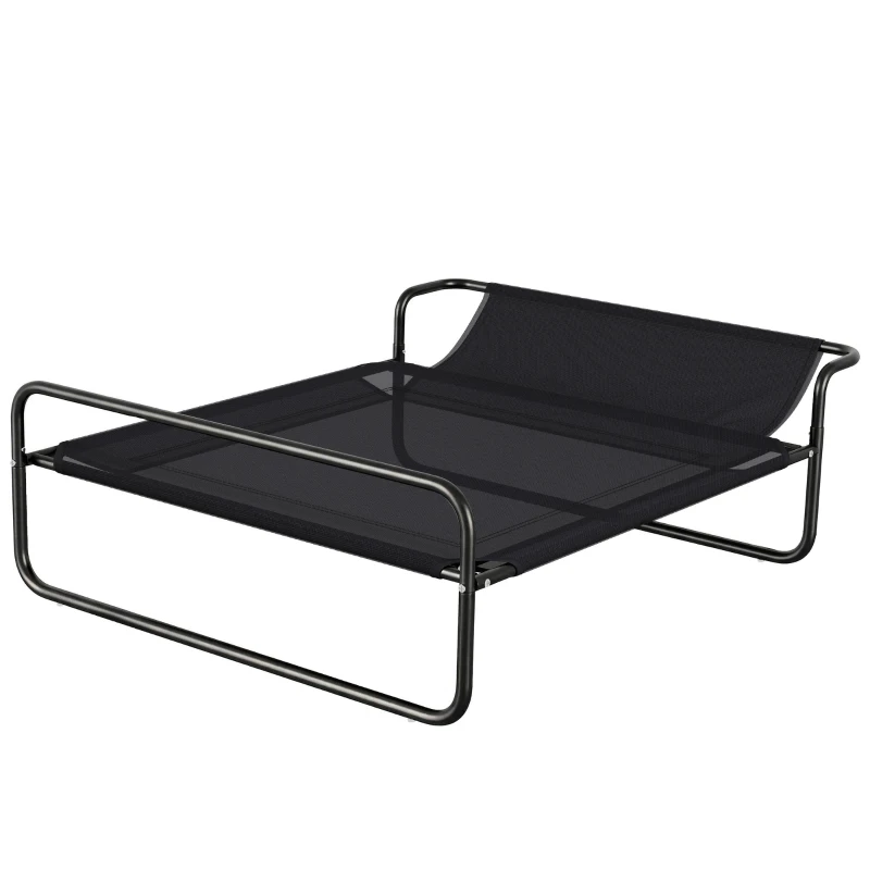 PawHut Lit surélevé pour chiens animaux de compagnie avec appui-tête tissu micro-perforé 106 x 81 x 33 cm noir