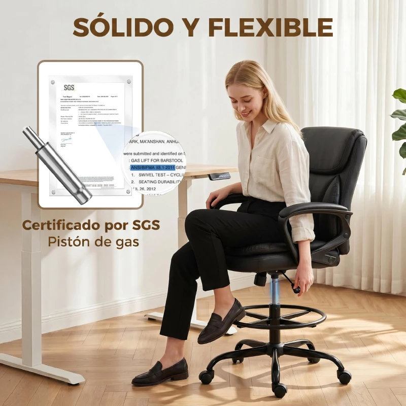 HOMCOM Silla de Dibujo Silla de Escritorio Ergonómica Giratoria con Altura y Reposapiés Ajustable Negro