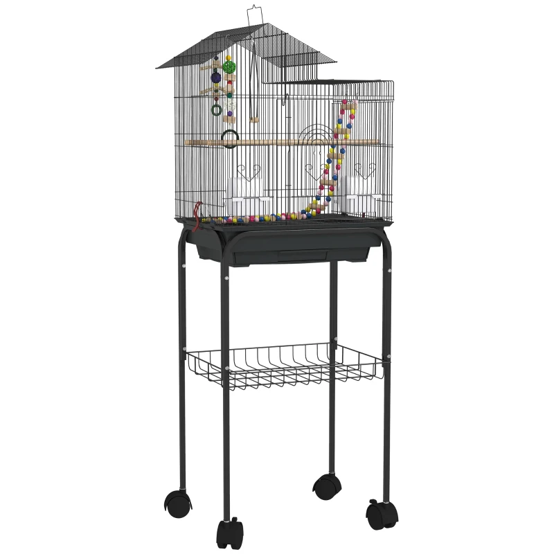 PawHut Cage à oiseaux sur roues 46 x 36 x 120 cm 2 mangeoires 2 perchoirs étagère cage pour perruche calopsitte conure pinson canaris