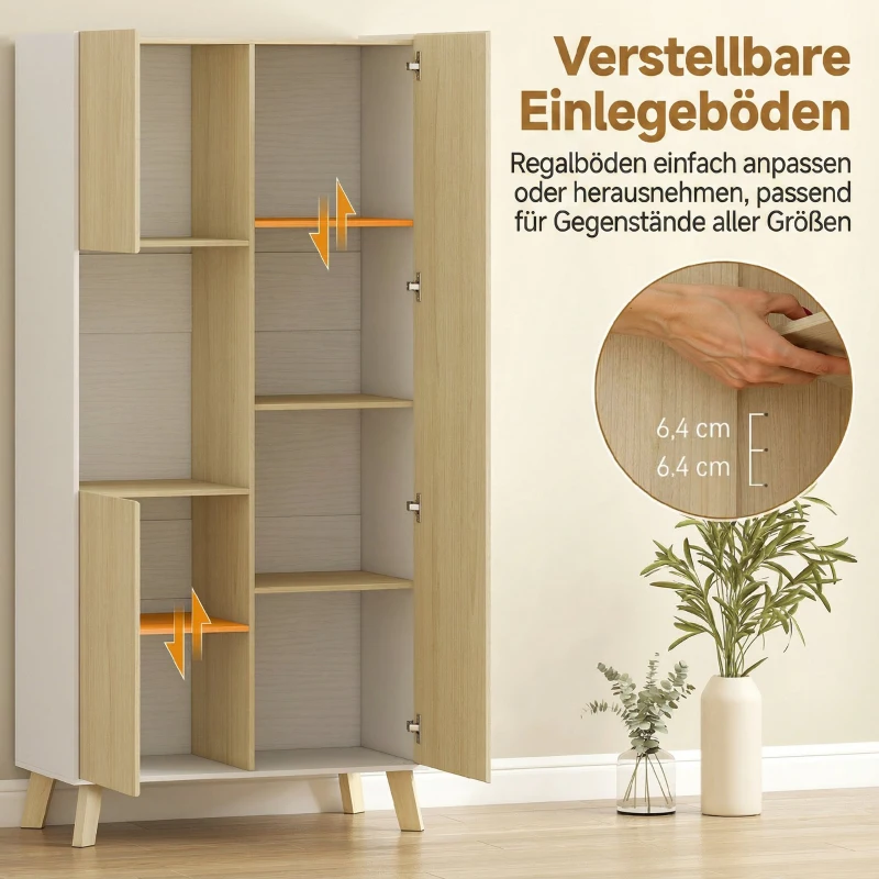 HOMCOM 170 cm Küchenschrank, Moderner Schrank mit offenem Fach, verstellbaren Regalen, Naturholz-Optik