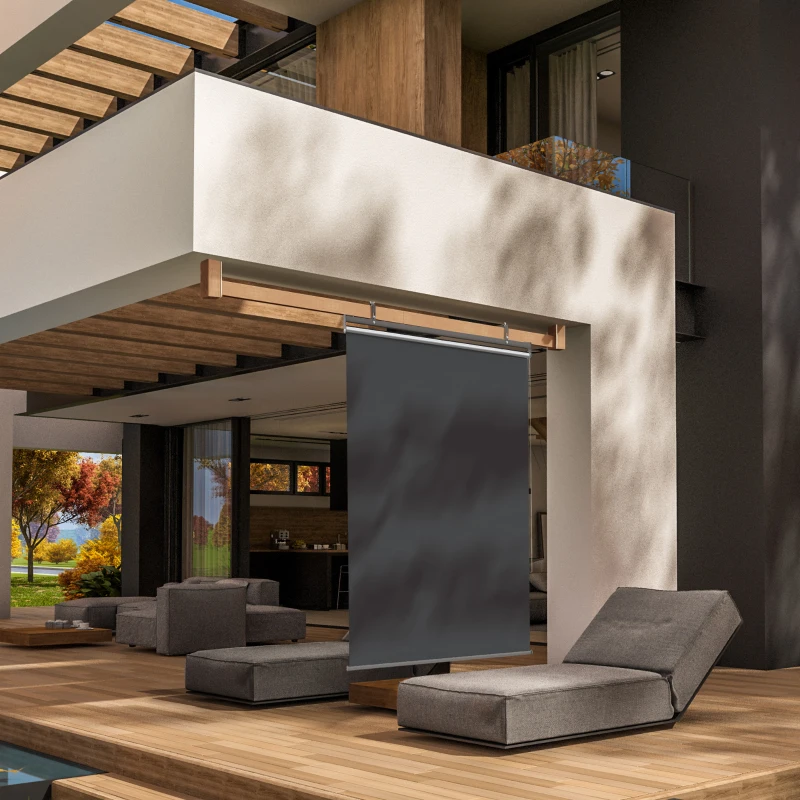 Outsunny Store extérieur vertical store manuel rétractable installation sans perçage alu. polyester haute densité gris foncé