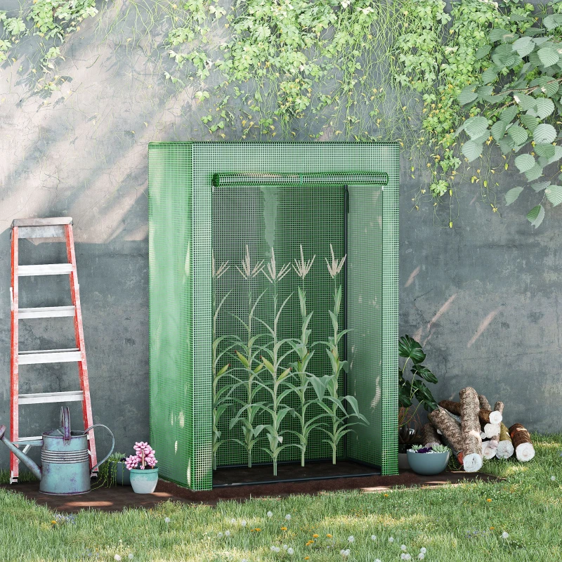 Outsunny Serre de jardin, serre de balcon, bâche renforcée PE, châssis en acier, porte zippée enroulable, pour légumes plantes fleurs en toutes saisons intérieur et extérieur, 100 x 50 x 150 cm vert