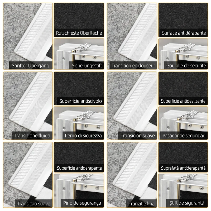 HOMCOM Rampă Pliabilă pentru Scaun cu Rotile din Aluminiu cu Strat Antiderapant și Margini, 122x73,5 cm, Negru