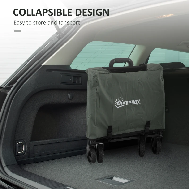 Outsunny Składany wózek ogrodowy o udźwigu 90 kg, z wyjmowaną plandeką, uchwytem i kołami, 72 litry, zielony