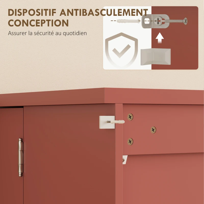 HOMCOM Buffet cuisine armoire de cuisine 5 niveaux avec portes et étagères réglables 60l x 40P x 120H cm grain de bois rouge