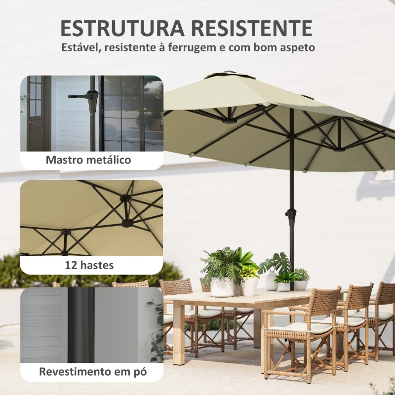Outsunny Chapéu de Sol Duplo 4x2,2 m Chapéu de Sol para Jardim com Manivela Manual Impermeável e Proteção UV30+ Creme