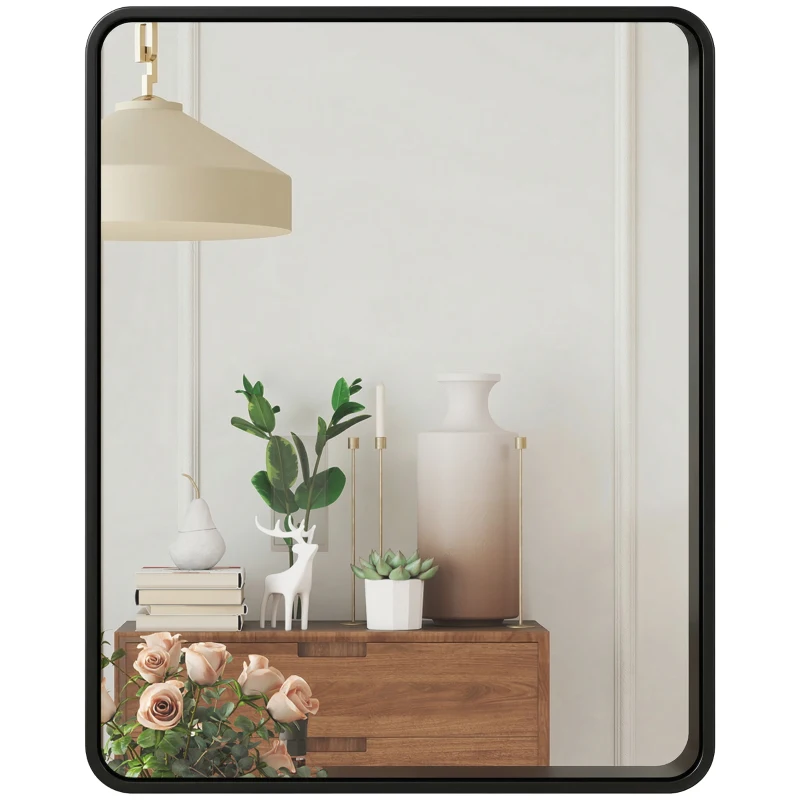 HOMCOM Miroir mural rectangulaire 50 x 40 cm, miroir décoratif moderne avec cadre en métal pour salon, entrée, couloir, noir