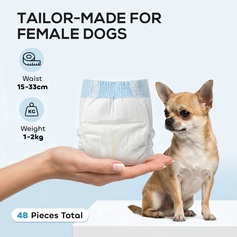 PawHut Disposable Dog Diapers Female Incontinence or Excitable Urination and Training 48 Pack, XS, 15-33 cm