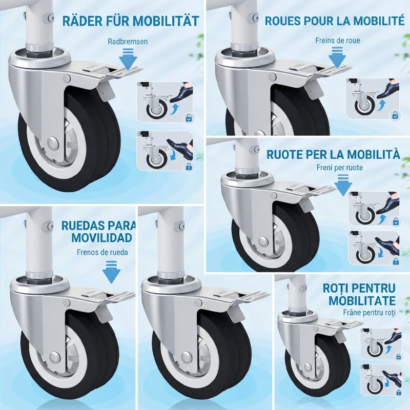 HOMCOM Scaun cu rotile cu WC impermeabil 4 în 1 cu suporturi pentru picioare rabatabile, din aluminiu și plastic, negru