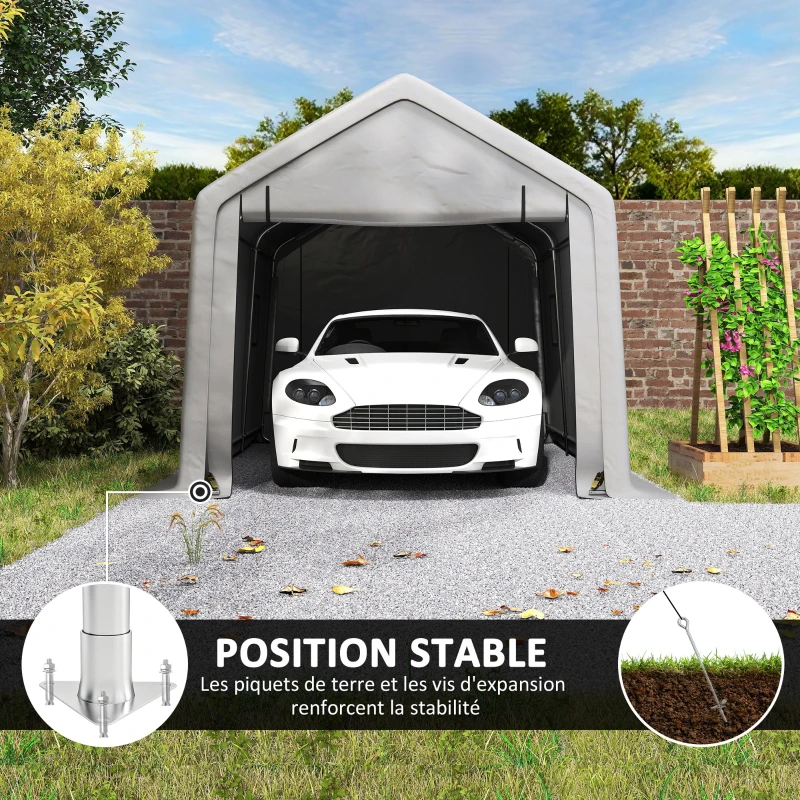 Outsunny Carport tente de garage 3 x 5,2 m, abri voiture extérieur carport pour voiture avec porte enroulable amovible gris