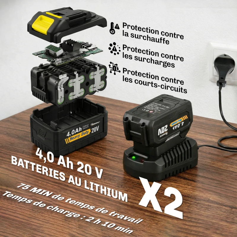 Outsunny Motobineuse sans Fil Motoculteur Électrique 18V 355W avec 2 Batteries 4,0Ah Léger et Anti-mal de Dos, Largeur 20cm Gris