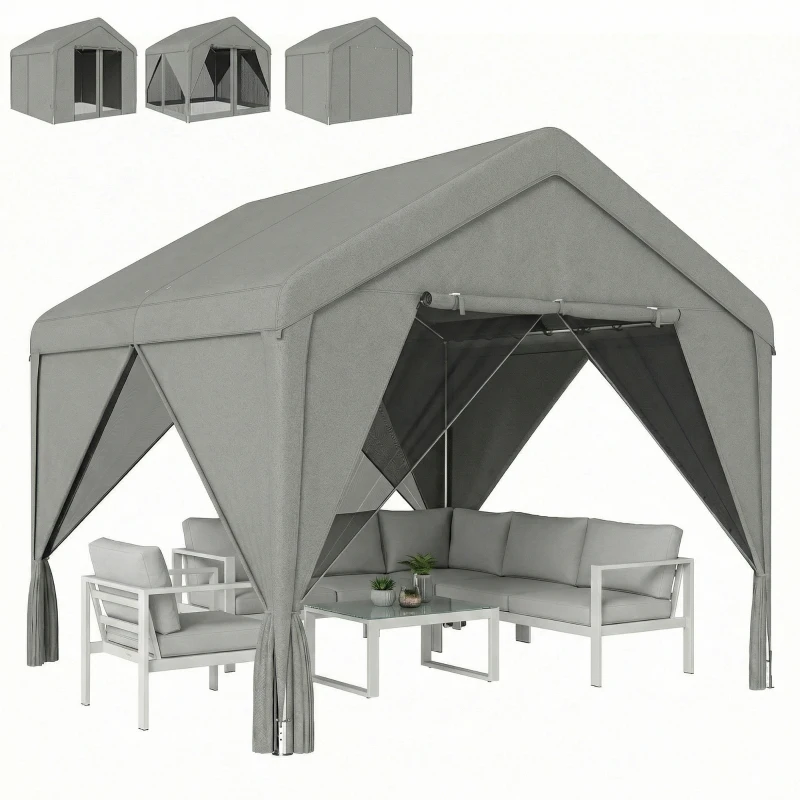 Outsunny Tonnelle de jardin pavillon de jardin hydrofuge structure robuste en acier galvanisé avec toit double pente 3x3m gris