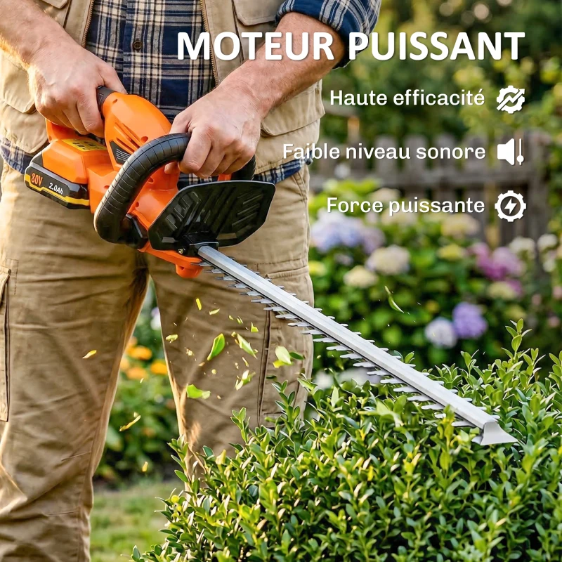 Outsunny Taille-Haies Électrique 100 W, Lame 51 cm, Batterie 2,0 Ah et Chargeur, Orange