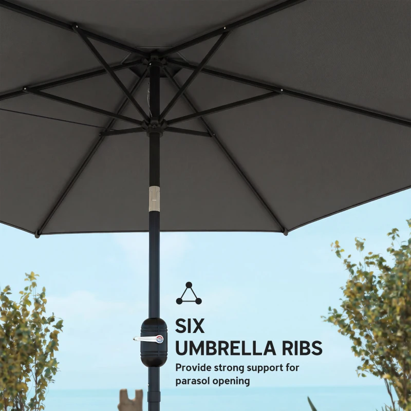 Outsunny 2.6 m Garden Parasol Umbrella with Aluminium Pole, Outdoor Patio Umbrella with Tilt and Crank, Vent, Black