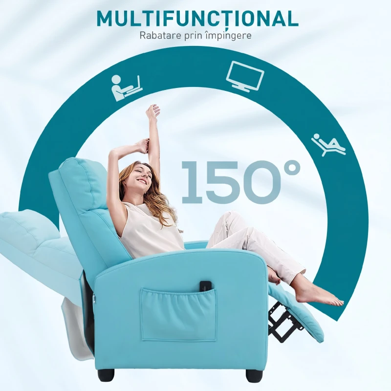 HOMCOM Fotoliu Relax de Masaj cu Telecomandă și 8 Programe, Rabatabil și cu Suport pentru Picioare, Albastru(m-5)