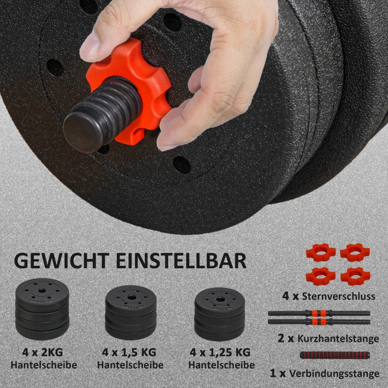 HOMCOM 2 in 1 Hanteln Set 20 kg verstellbare Kurzhantel & Langhantel professionell Dumbbell Krafttraining Schwarz