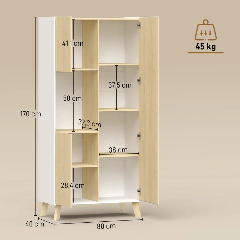 HOMCOM 170 cm Küchenschrank, Moderner Schrank mit offenem Fach, verstellbaren Regalen, Naturholz-Optik