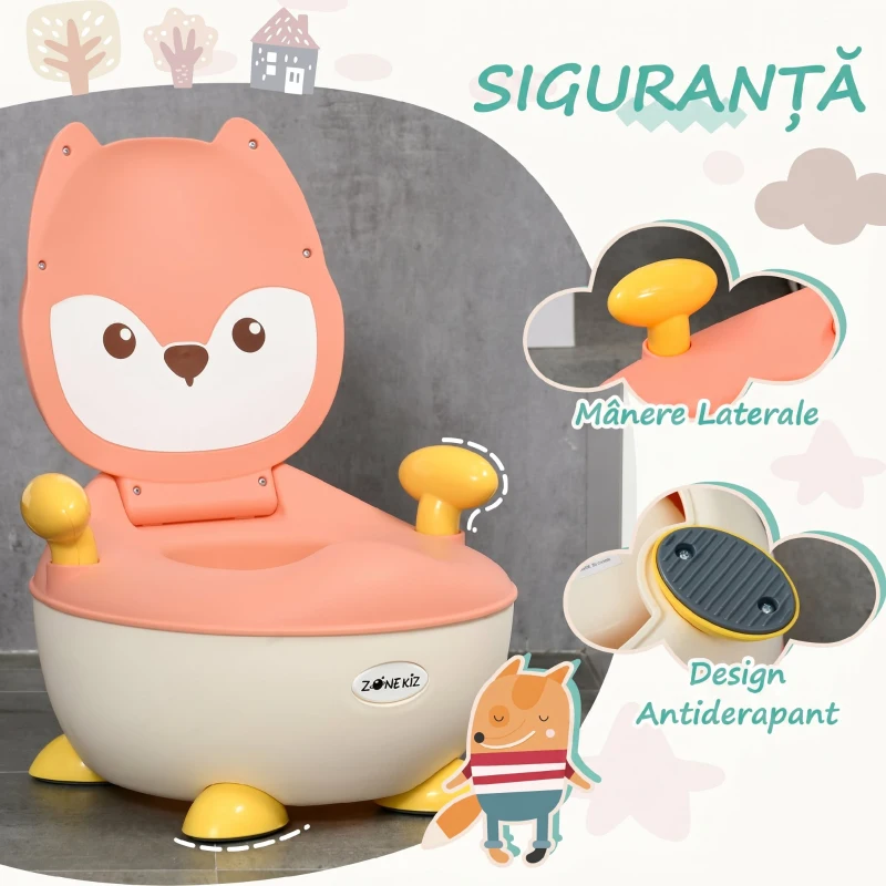 ZONEKIZ Oliță pentru Copii cu Spătar, Recipient Detașabil și Mânere, Vârsta 6 Luni-3 Ani, Roz