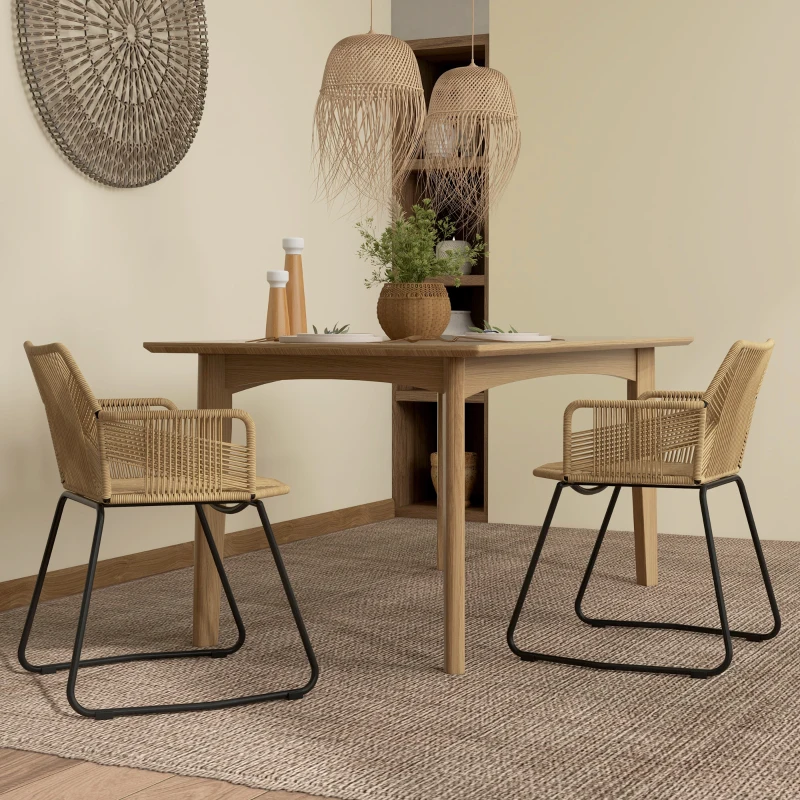 HOMCOM Lot de 2 chaises de salle à manger design bohème assise en corde tressée piètement en acier 56 x 59 x 74 cm